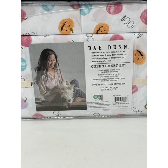 Rae Dunn By Enchante Pastel Halloween Pumpkins Queen Size Bed Sheets Set NEW - Picture 5 of 6